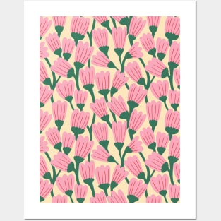 Happy blossom flower pattern in pink and green Posters and Art